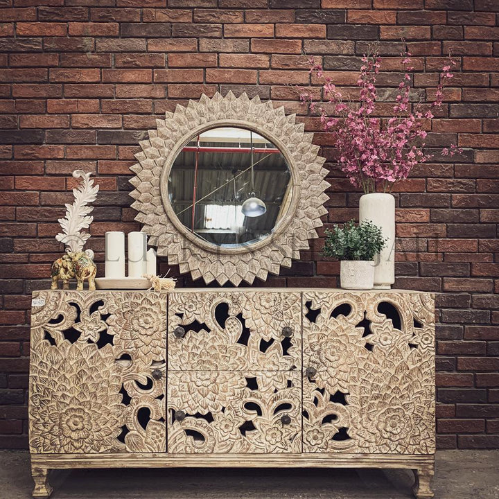 Carved Floral Sideboard Dresser | Lucky Furniture & Handicrafts.