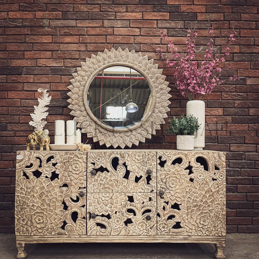Carved Floral Sideboard Dresser | Lucky Furniture & Handicrafts.