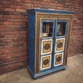Distress blue glass cabinet with brass inlay | Lucky Furniture & Handicrafts.