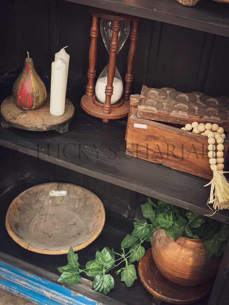 Distress blue glass cabinet with brass inlay | Lucky Furniture & Handicrafts.