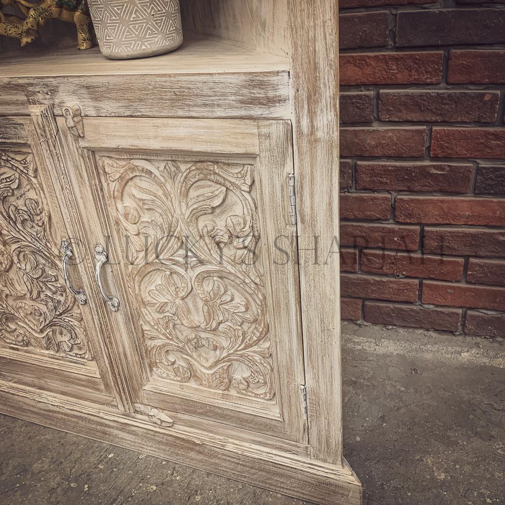 Carved Corner Bookshelf with cabinet6 | Lucky Furniture & Handicrafts.