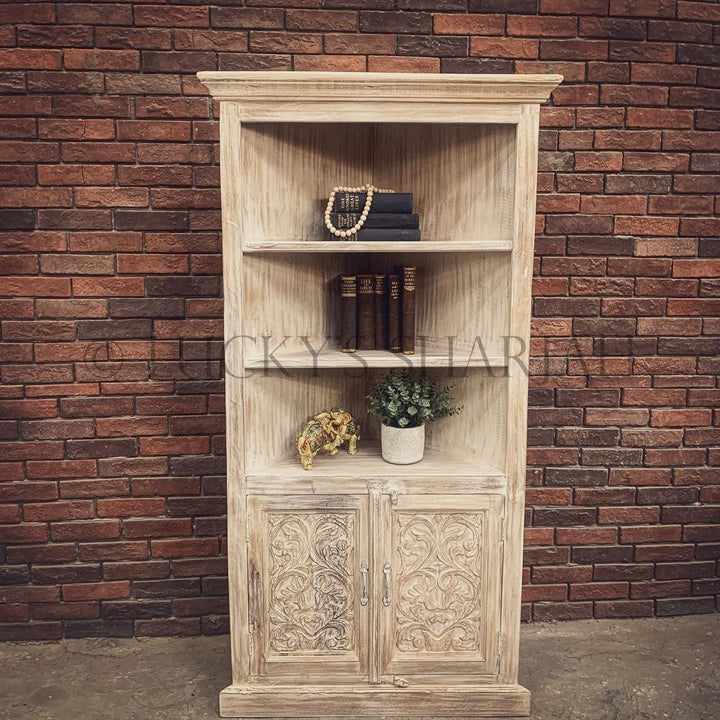 Carved Corner Bookshelf with cabinet6 | Lucky Furniture & Handicrafts.