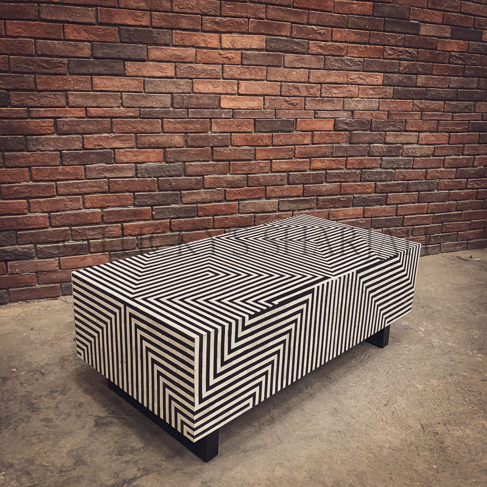 Geometric Black and white bone inlay coffee table | Lucky Furniture & Handicrafts.