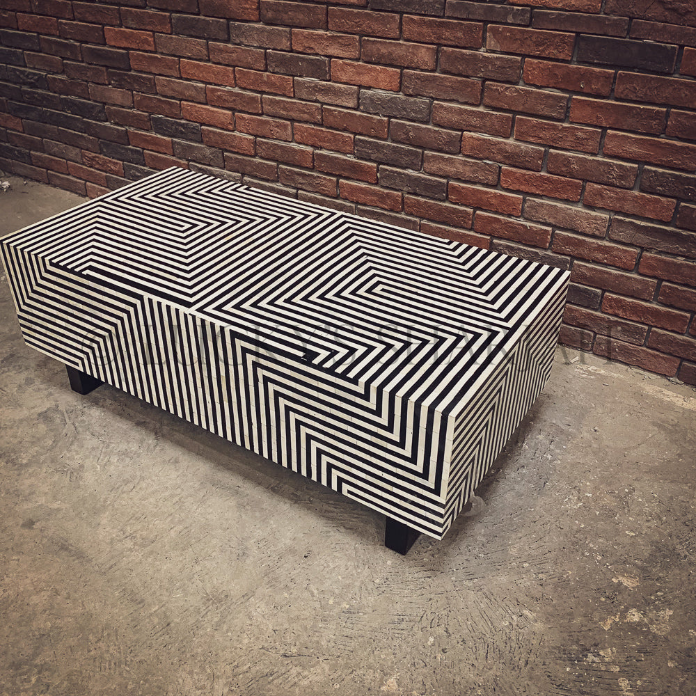 Geometric Black and white bone inlay coffee table | Lucky Furniture & Handicrafts.