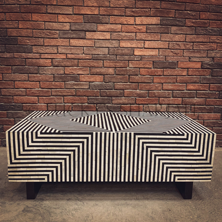 Geometric Black and white bone inlay coffee table | Lucky Furniture & Handicrafts.