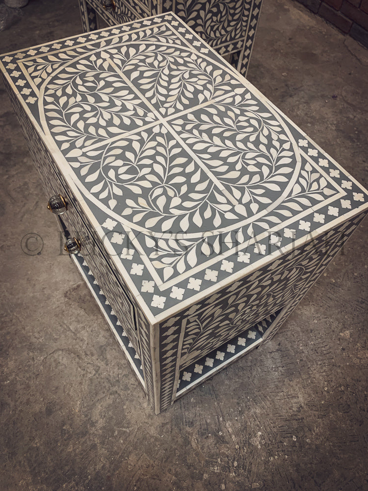 Grey Bone inlay bedside | Lucky Furniture & Handicrafts.
