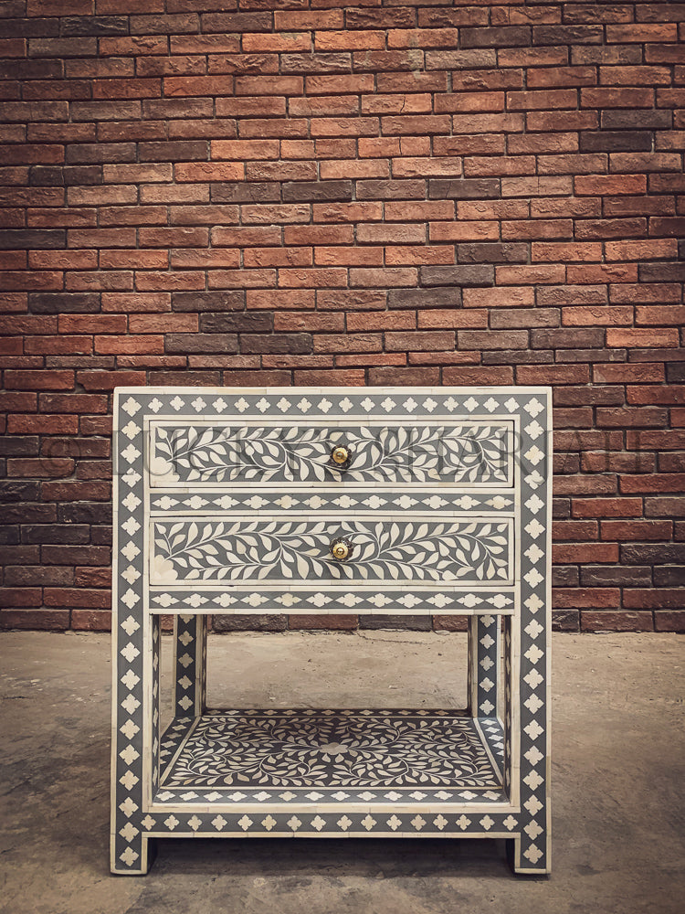 Grey Bone inlay bedside | Lucky Furniture & Handicrafts.