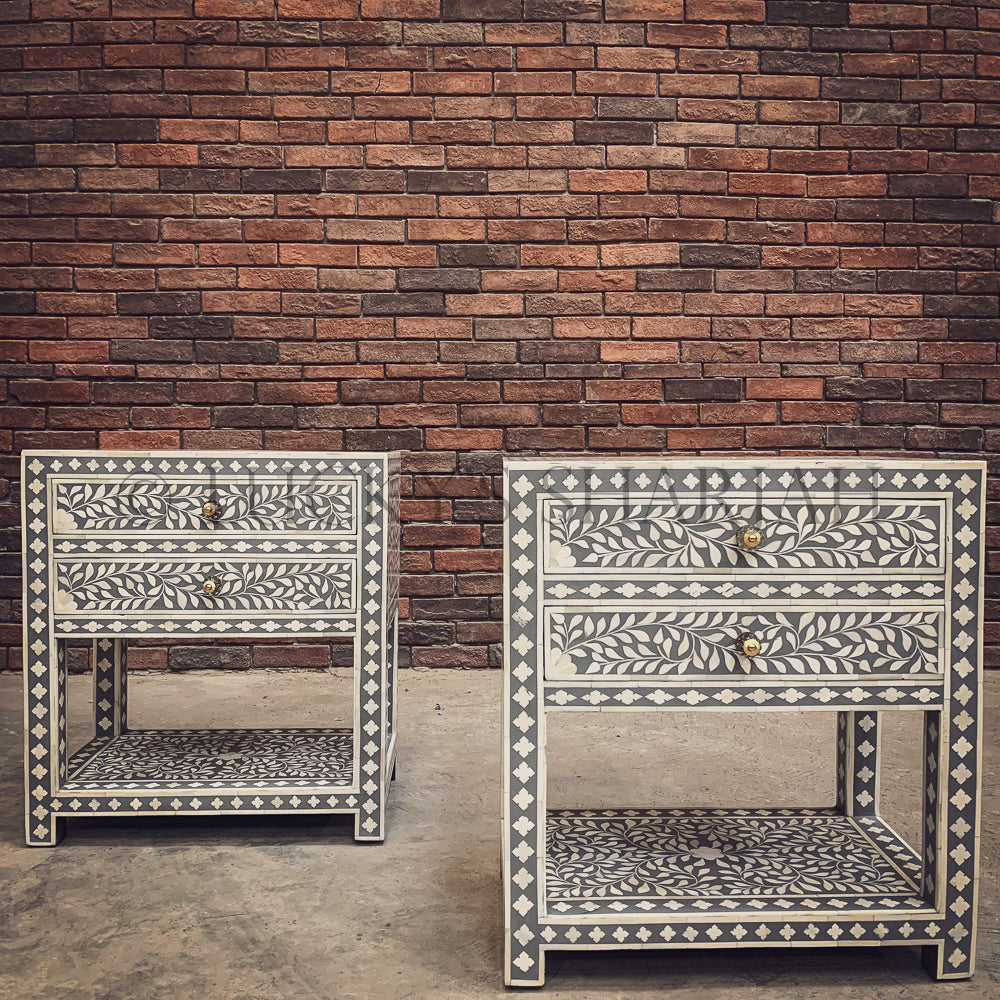 Grey Bone inlay bedside | Lucky Furniture & Handicrafts.