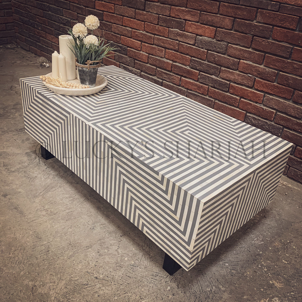 Geometric Grey Bone inlay coffee table | Lucky Furniture & Handicrafts.