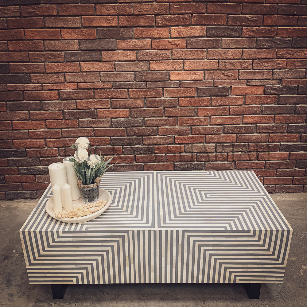 Geometric Grey Bone inlay coffee table | Lucky Furniture & Handicrafts.