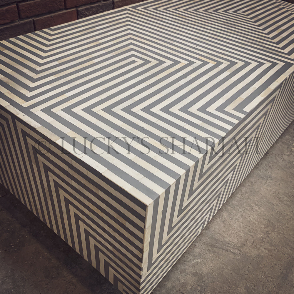 Geometric Grey Bone inlay coffee table | Lucky Furniture & Handicrafts.