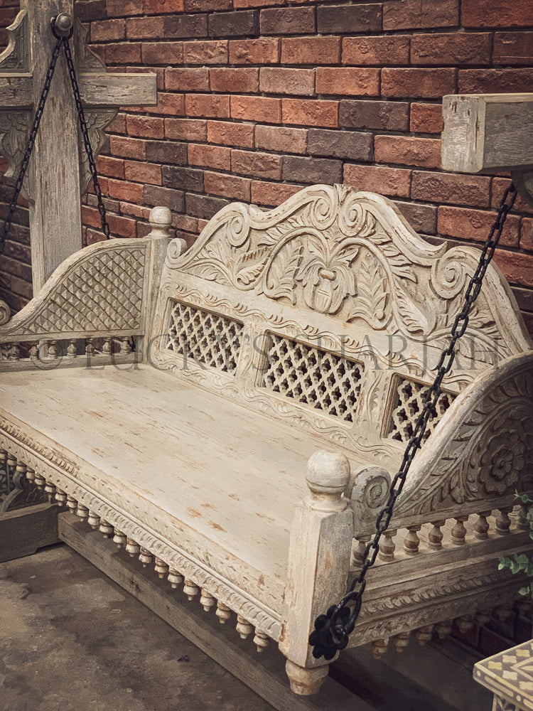 Greywash Carved Swing | Lucky Furniture & Handicrafts.