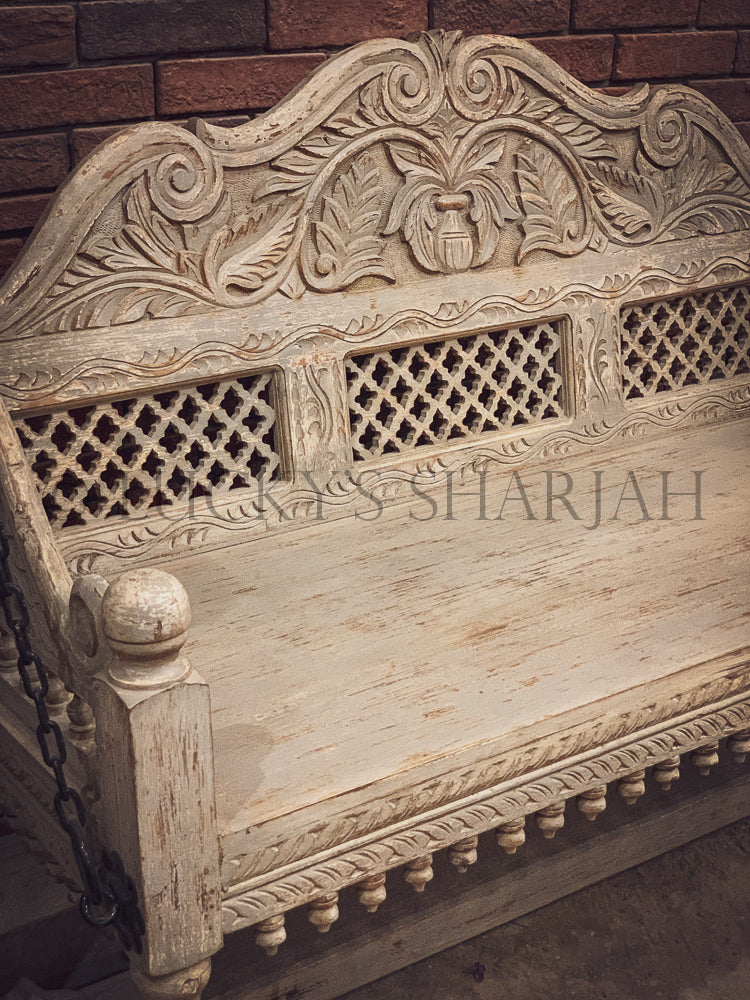 Greywash Carved Swing | Lucky Furniture & Handicrafts.