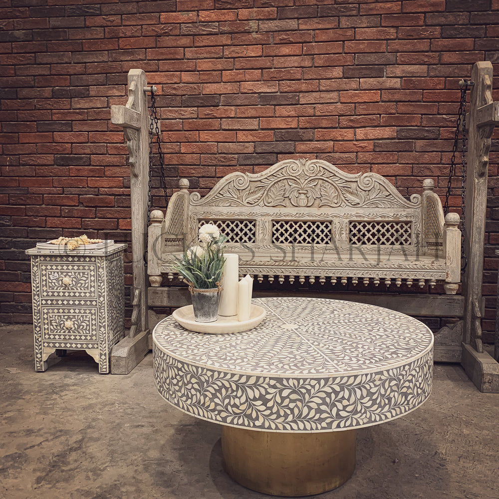Greywash Carved Swing | Lucky Furniture & Handicrafts.