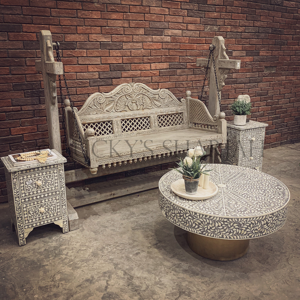 Greywash Carved Swing | Lucky Furniture & Handicrafts.