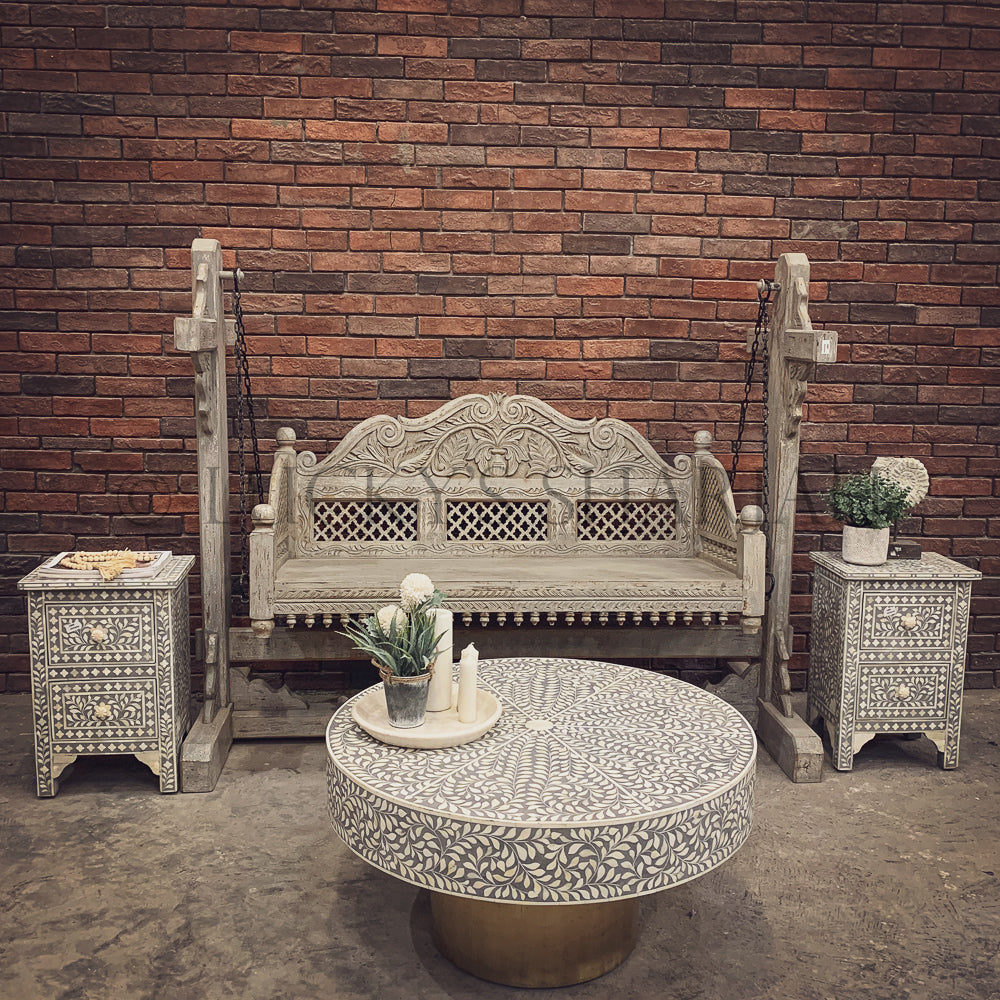 Greywash Carved Swing | Lucky Furniture & Handicrafts.
