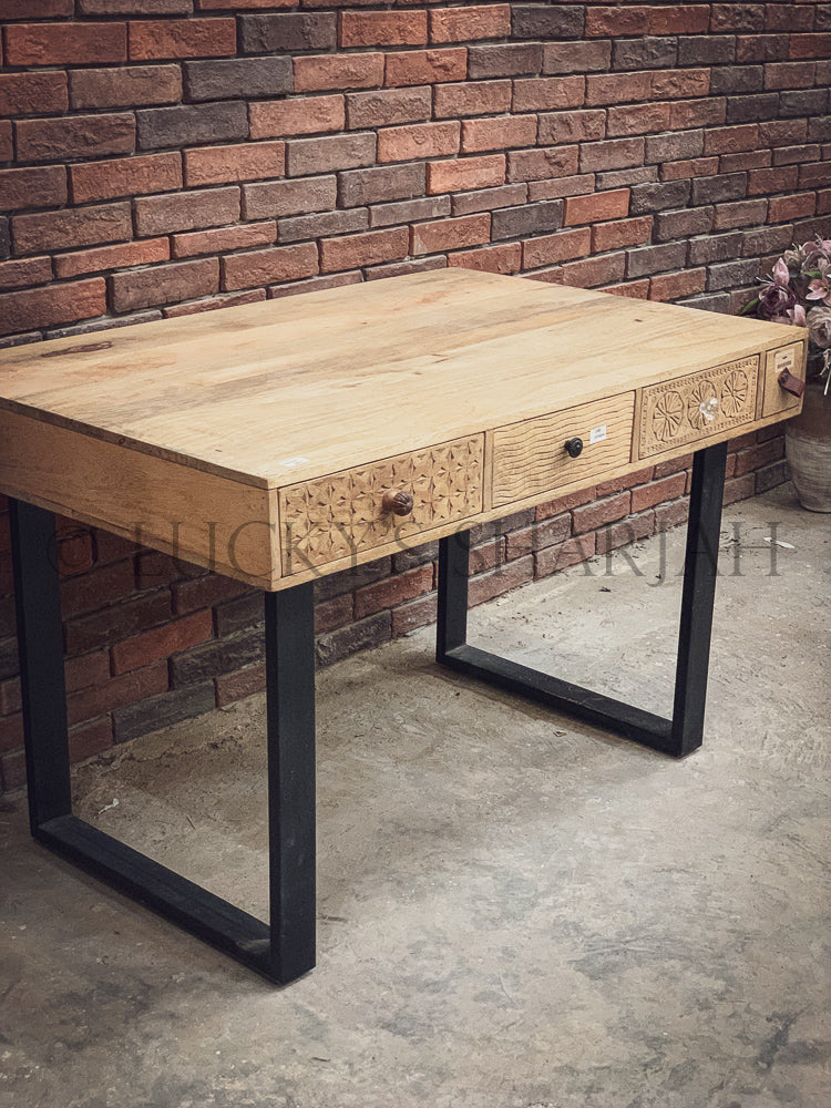 Industrial Desk with multi carved drawers | Lucky Furniture & Handicrafts.