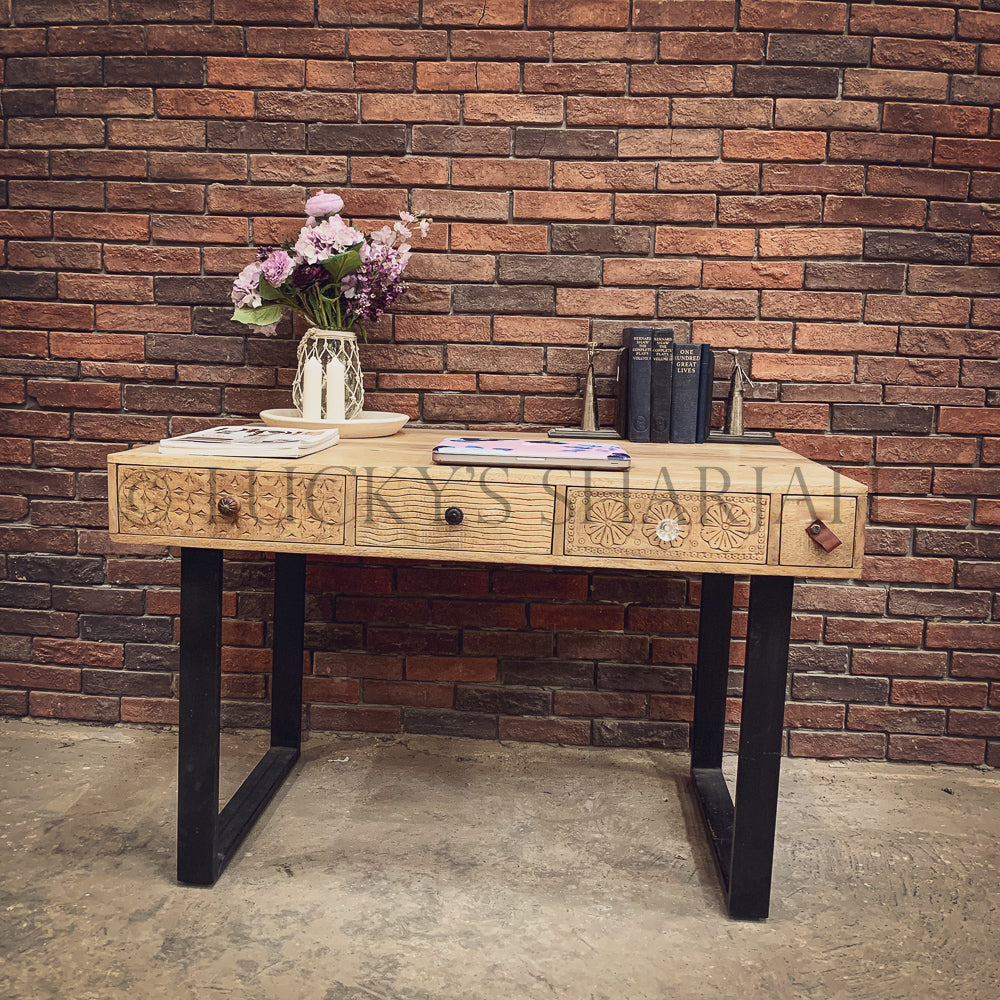 Industrial Desk with multi carved drawers | Lucky Furniture & Handicrafts.