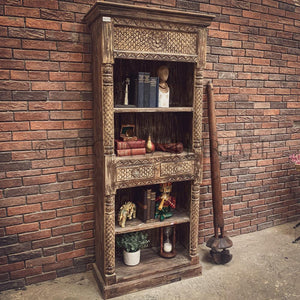 Carved 2 draw bookshelf | Lucky Furniture & Handicrafts.