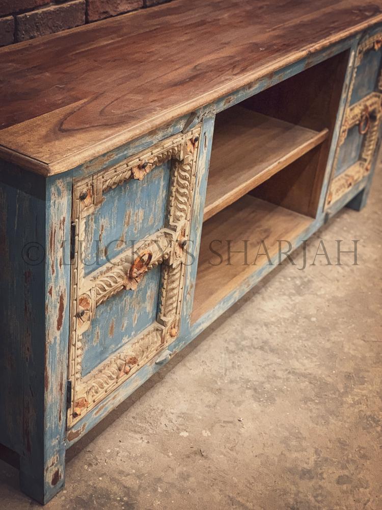 Blue & White Carved Tv Stand | Lucky Furniture & Handicrafts.