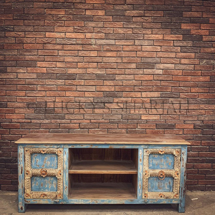 Blue & White Carved Tv Stand | Lucky Furniture & Handicrafts.