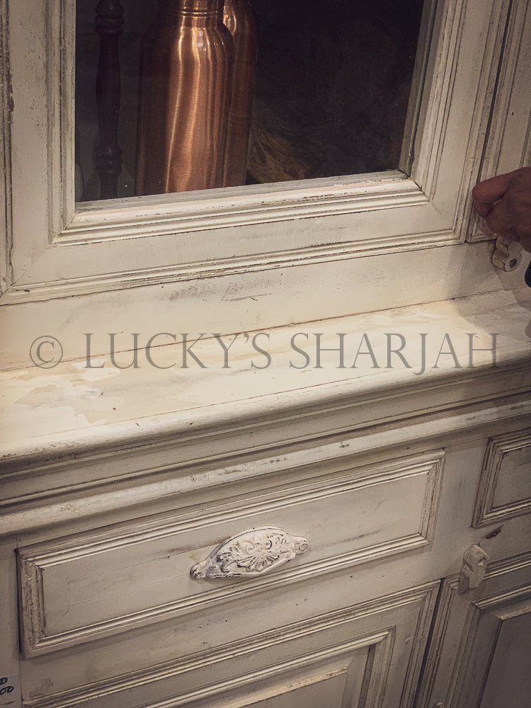 Distress White Glass Cabinet | Lucky Furniture & Handicrafts.