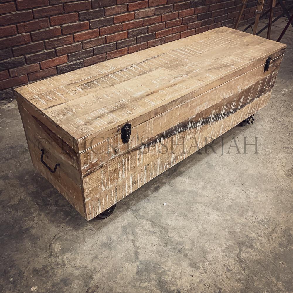 Boho Industrial Trunk on wheel | Lucky Furniture & Handicrafts.