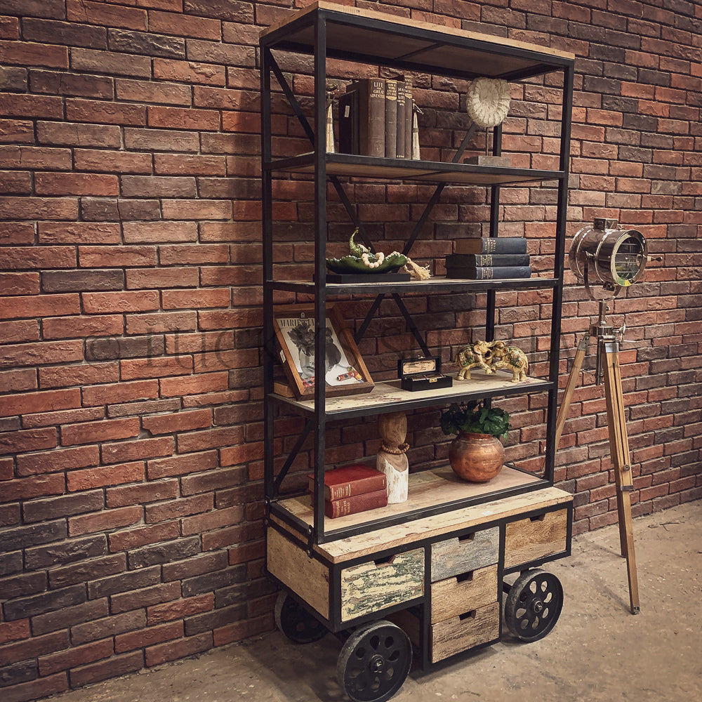 Industrial bookshelf with wheel | Lucky Furniture & Handicrafts.