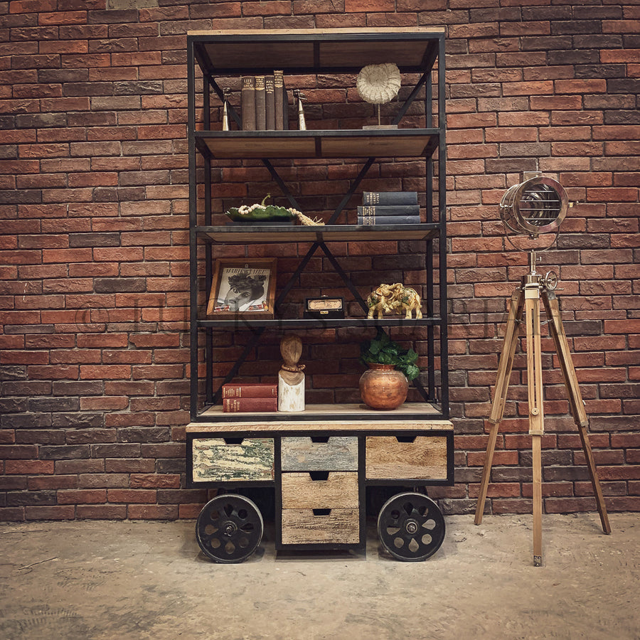 Industrial bookshelf with wheel | Lucky Furniture & Handicrafts.