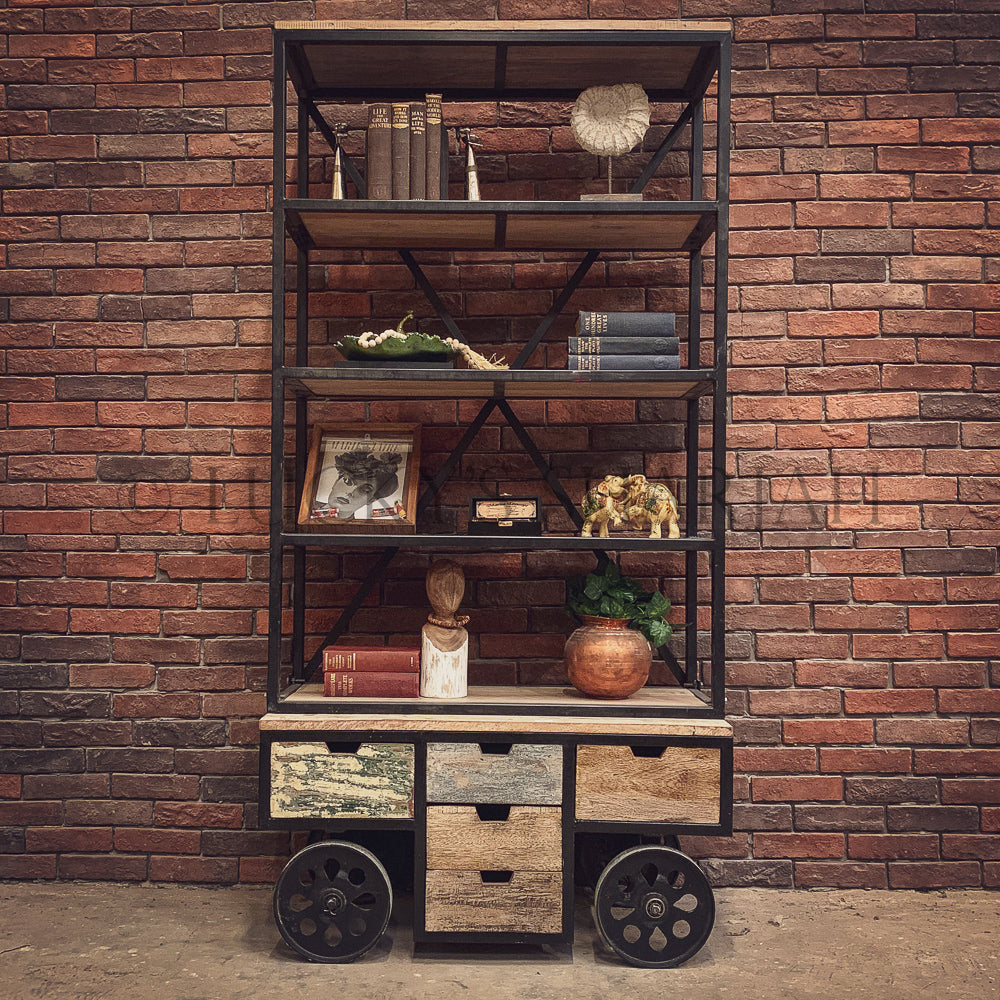 Industrial bookshelf with wheel | Lucky Furniture & Handicrafts.
