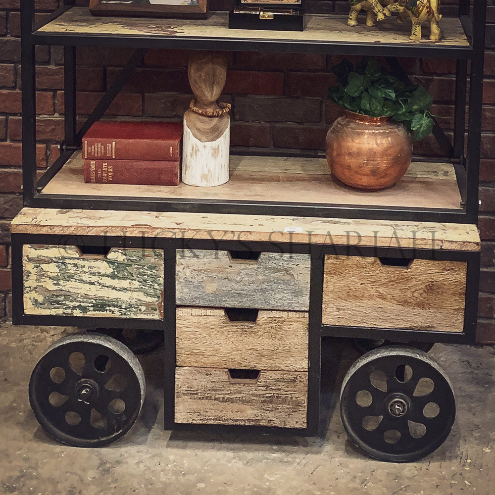 Industrial bookshelf with wheel | Lucky Furniture & Handicrafts.