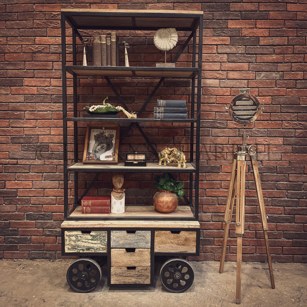 Industrial bookshelf with wheel | Lucky Furniture & Handicrafts.