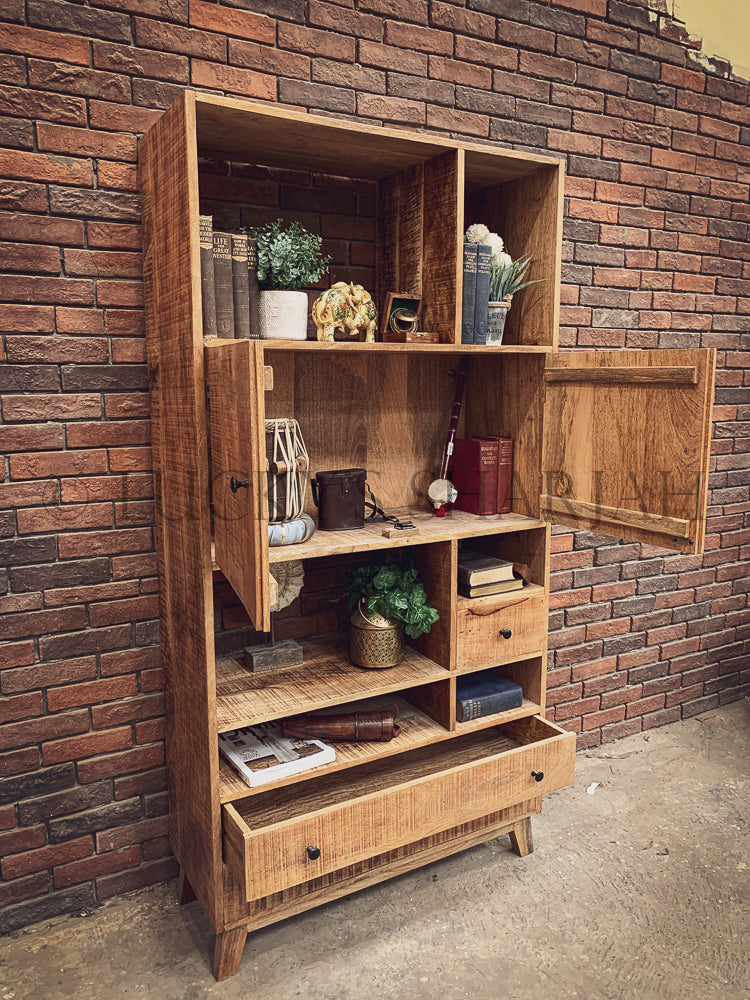 Staggered Wooden Bookshelf with draw & cabinet | Lucky Furniture & Handicrafts.