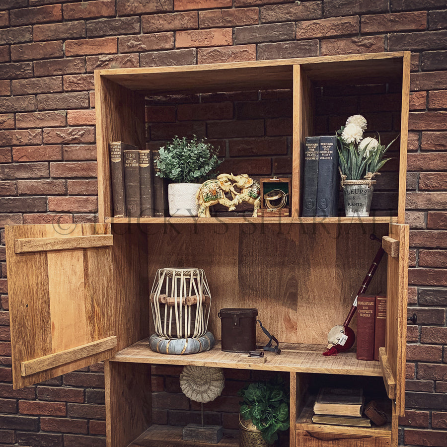 Staggered Wooden Bookshelf with draw & cabinet | Lucky Furniture & Handicrafts.
