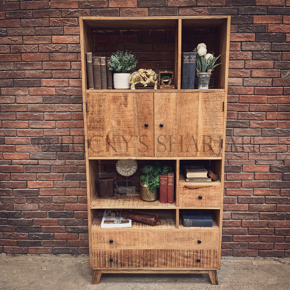Staggered Wooden Bookshelf with draw & cabinet | Lucky Furniture & Handicrafts.