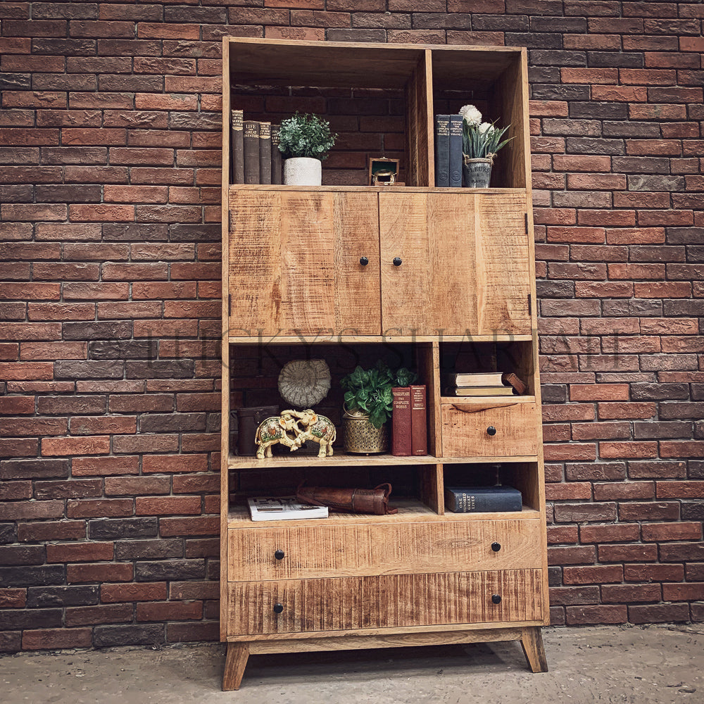 Staggered Wooden Bookshelf with draw & cabinet | Lucky Furniture & Handicrafts.