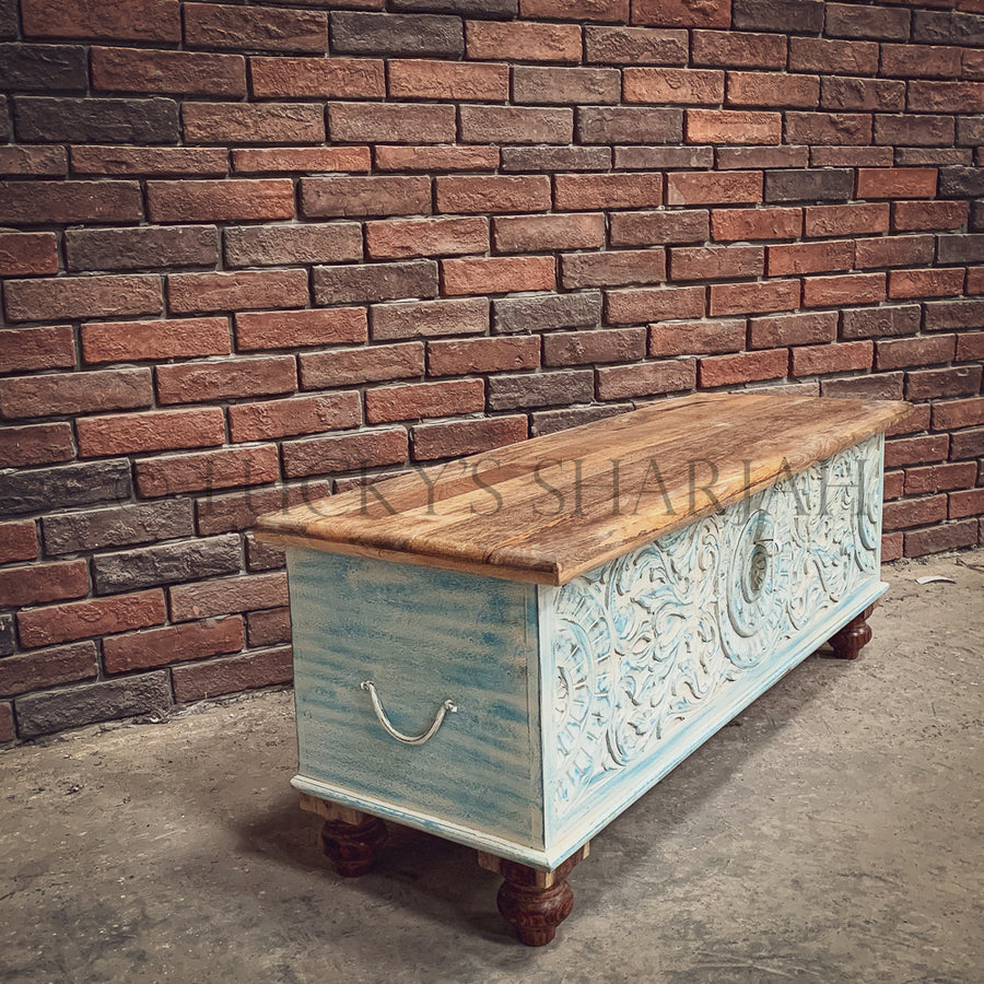 Sky Blue Carved Box | Lucky Furniture & Handicrafts.