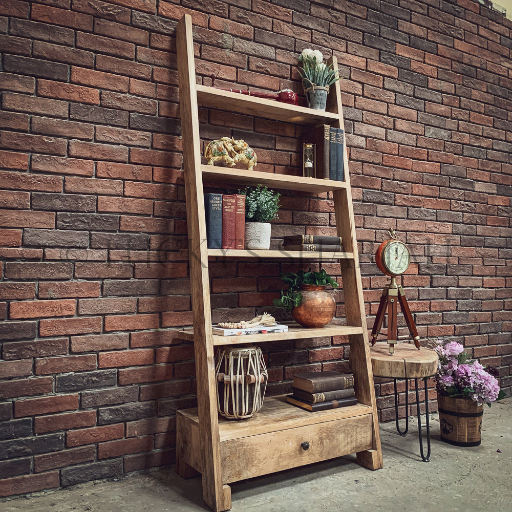 Wooden Ladder booshelf 1 draw | Lucky Furniture & Handicrafts.