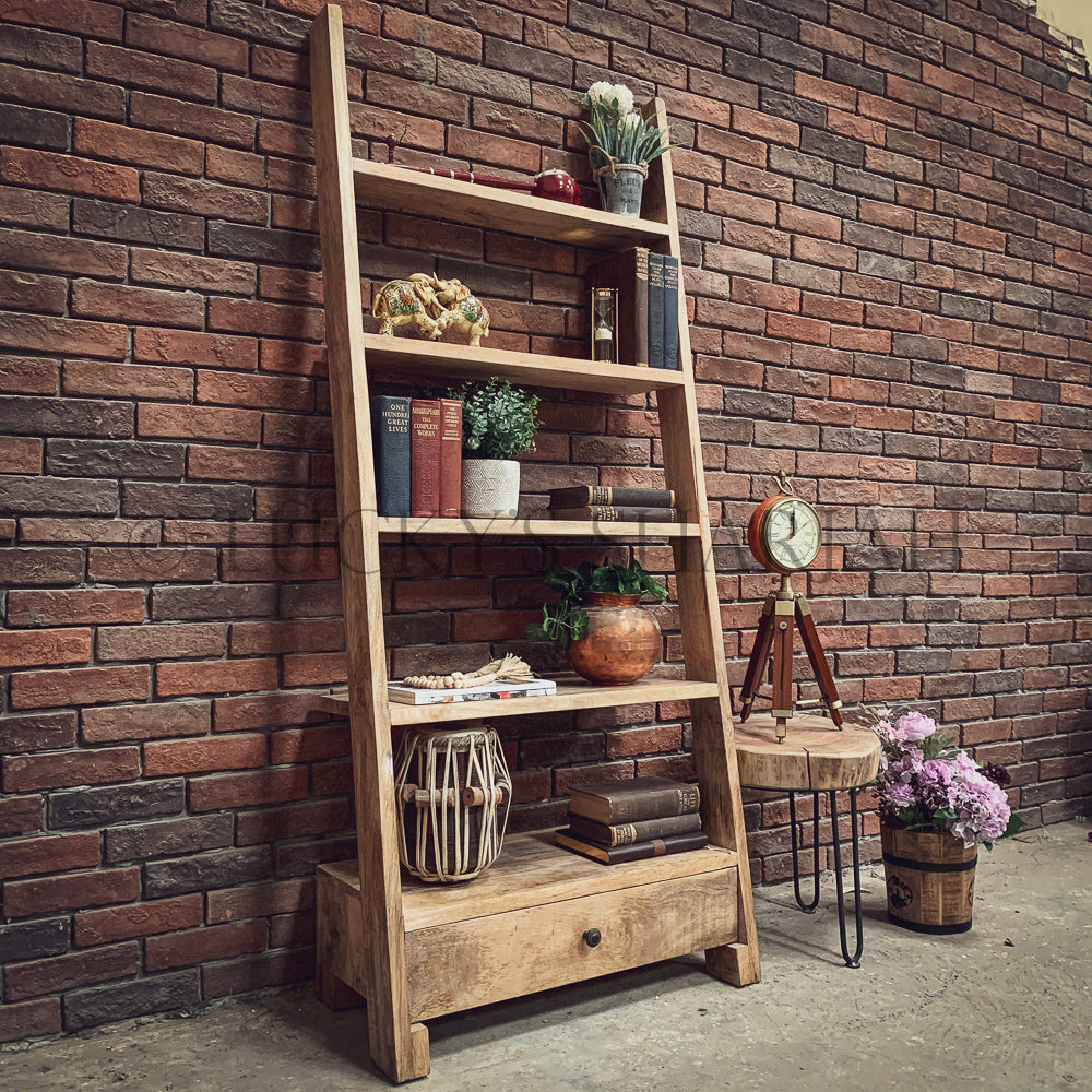 Wooden Ladder booshelf 1 draw | Lucky Furniture & Handicrafts.