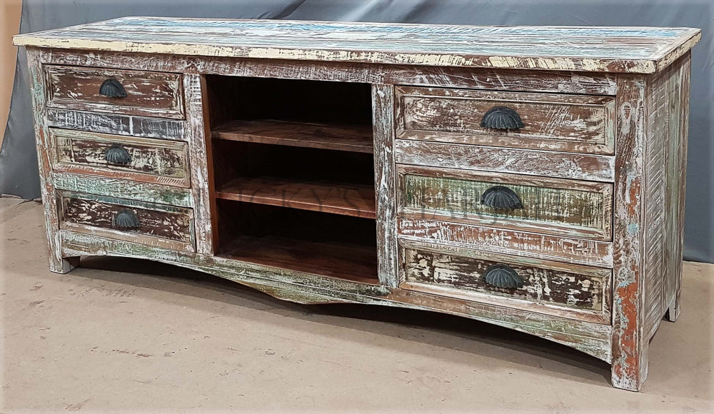Recycle design 6 draw tv stand | Lucky Furniture & Handicrafts.