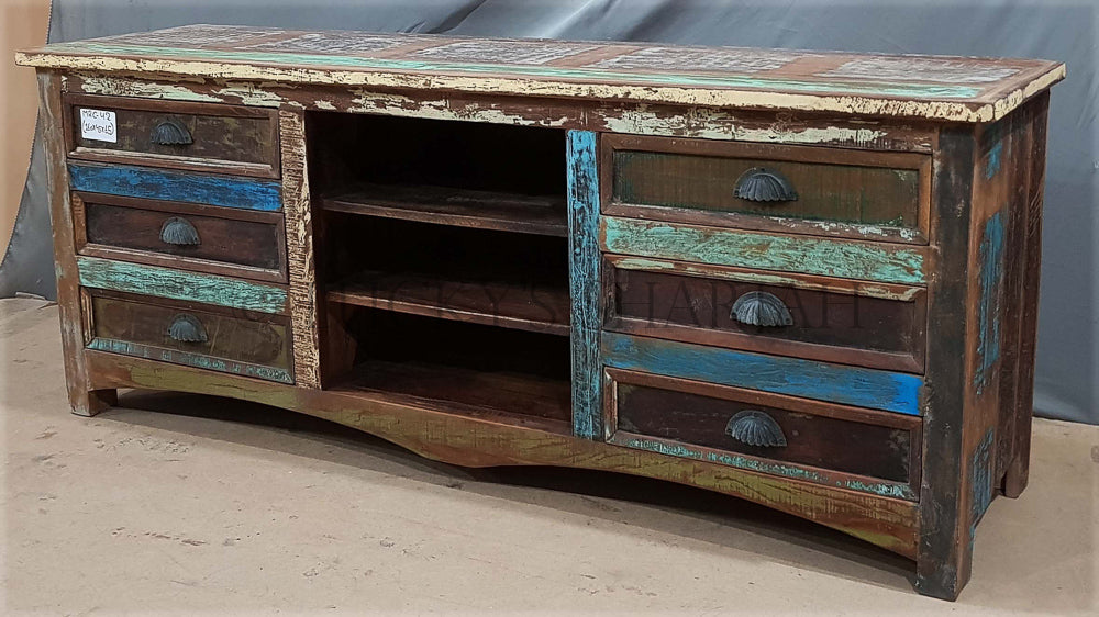 Recycle design 6 draw tv stand | Lucky Furniture & Handicrafts.