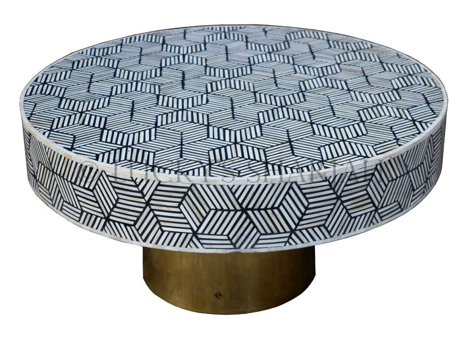 Geometric Black and white bone inlay coffee table | Lucky Furniture & Handicrafts.