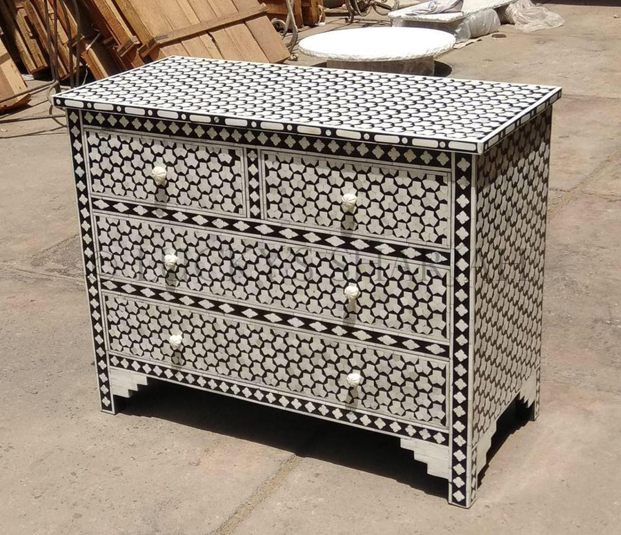 Black and White HoneyComb Bone Inlay Drawchest | Lucky Furniture & Handicrafts.