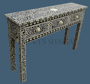 Black Floral Bone Inlay Console | Lucky Furniture & Handicrafts.