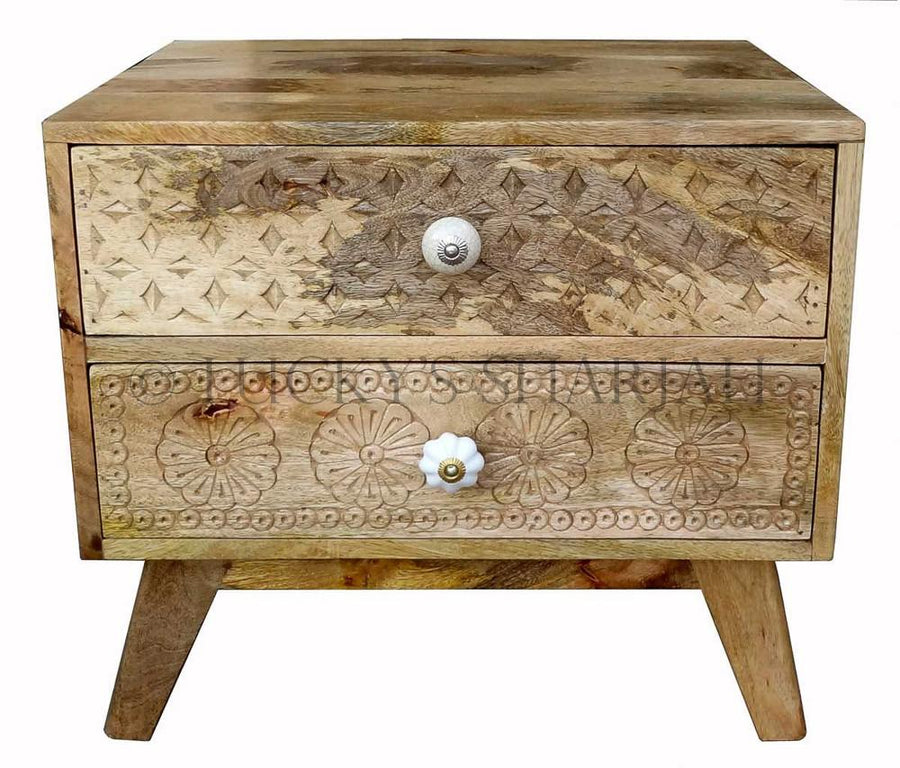 2 Draw Carved Bedside | Lucky Furniture & Handicrafts.