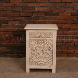 White Traditional Motif Bedside | Lucky Furniture & Handicrafts.