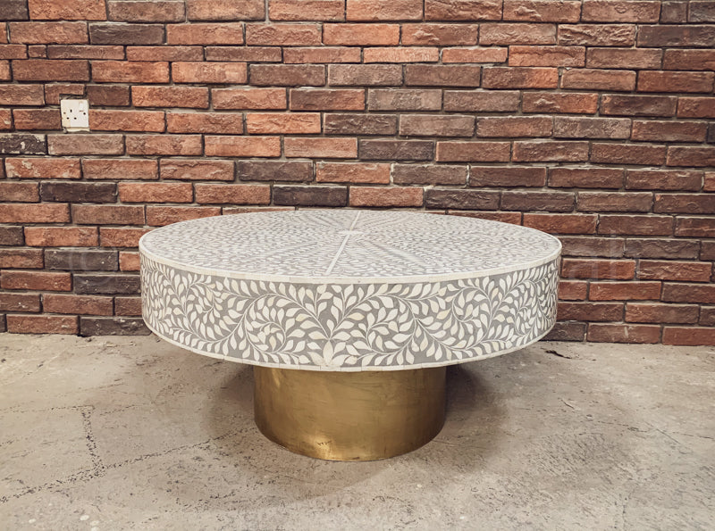 Grey Floral Bone Inlay Coffee Table | Lucky Furniture & Handicrafts.