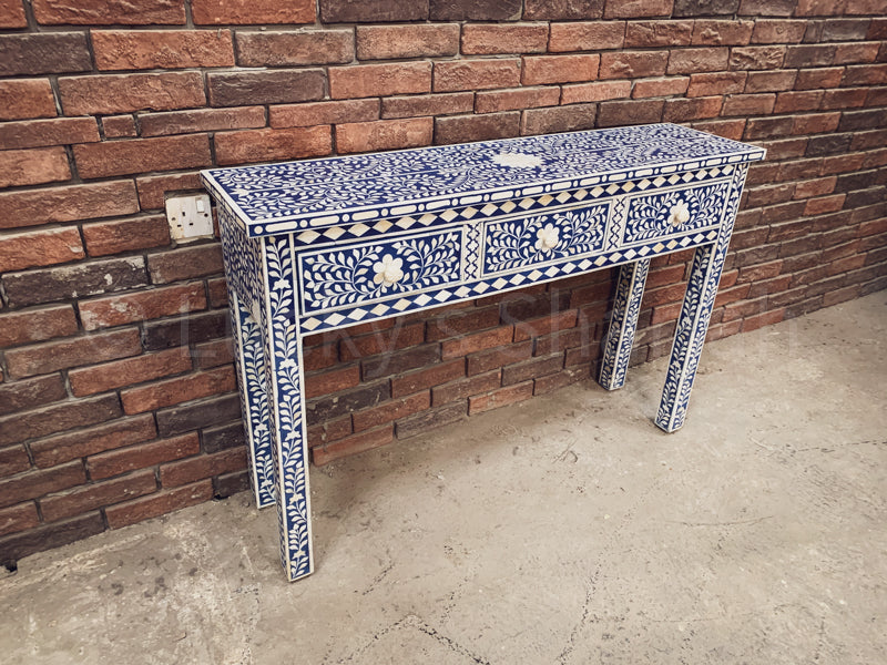 Royal Blue Floral Bone Inlay Console | Lucky Furniture & Handicrafts.