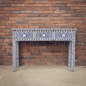 Royal Blue Floral Bone Inlay Console | Lucky Furniture & Handicrafts.