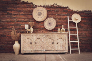 Heavy Carved Mehrab Design 4 door sideboard | Lucky Furniture & Handicrafts.